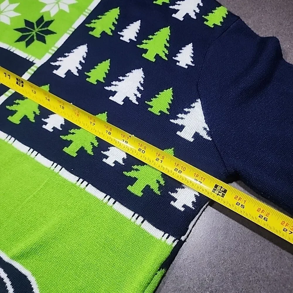 NFL Team Apparel Mens Medium Seattle Seahawks Lime Green Blue Christmas Sweater